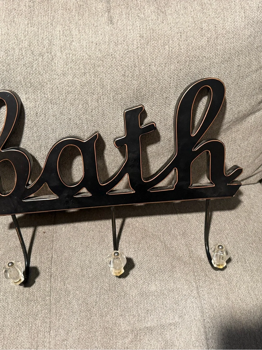 Bath Wall Hook Rack in Black with Copper Edge Accent